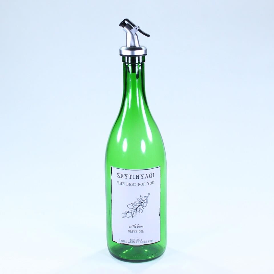 Yağdanlık Sosluk Sirkelik Özel Akıtıcılı Çimen Yeşili Zeytinyağı Etiketli 750 ml