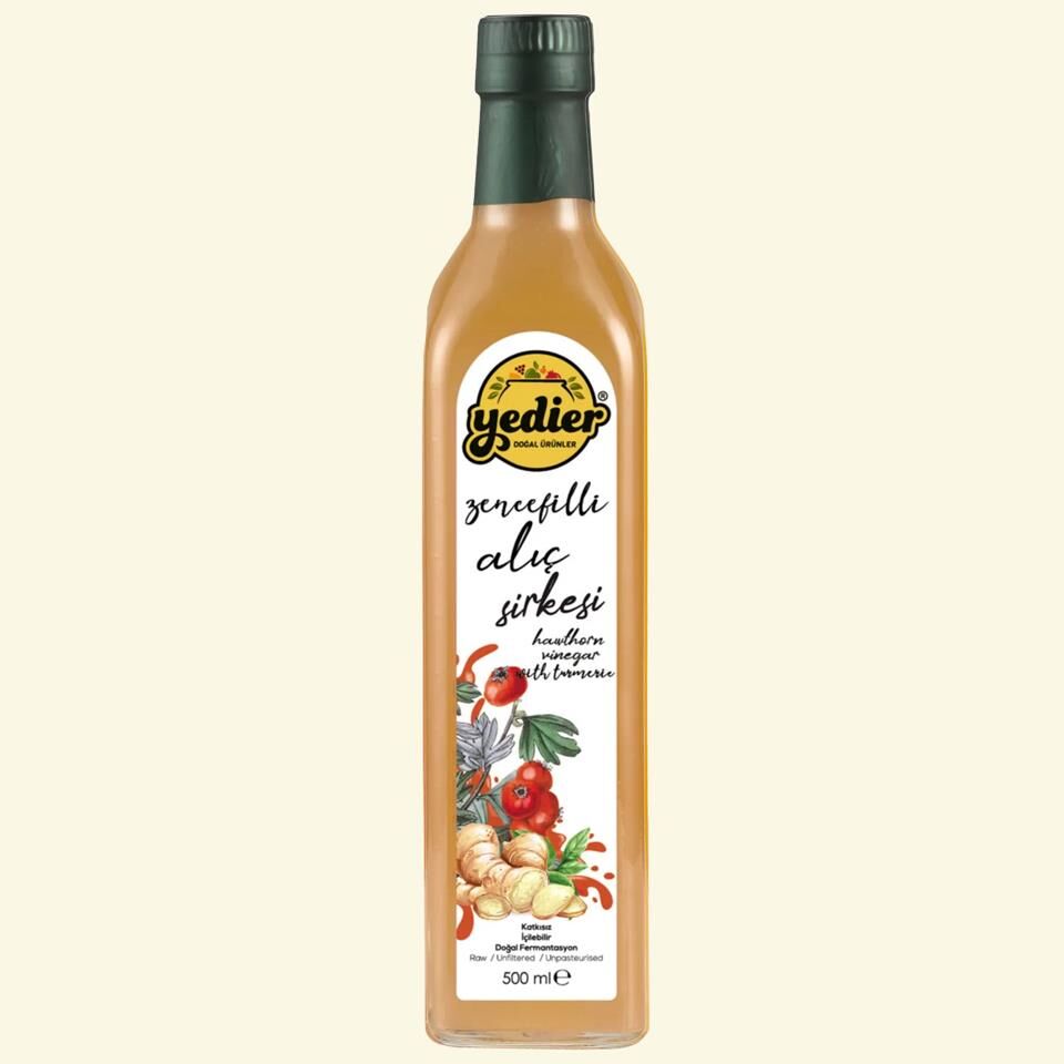 İçilebilir Doğal Fermantasyon Katkısız Zencefilli Alıç Sirkesi 500ml