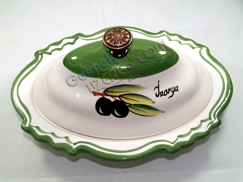 Seramik Şekerlik Oval Zeytin Desenli