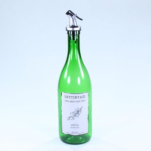 Yağdanlık Sosluk Sirkelik Özel Akıtıcılı Çimen Yeşili Zeytinyağı Etiketli 750 ml